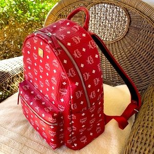 MCM Visetos Medium Stark Backpack Red/White